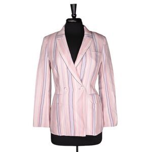 Rebecca Minkoff Women's Blazer Striped Linen Blend Double Breasted Suit Jacket 2